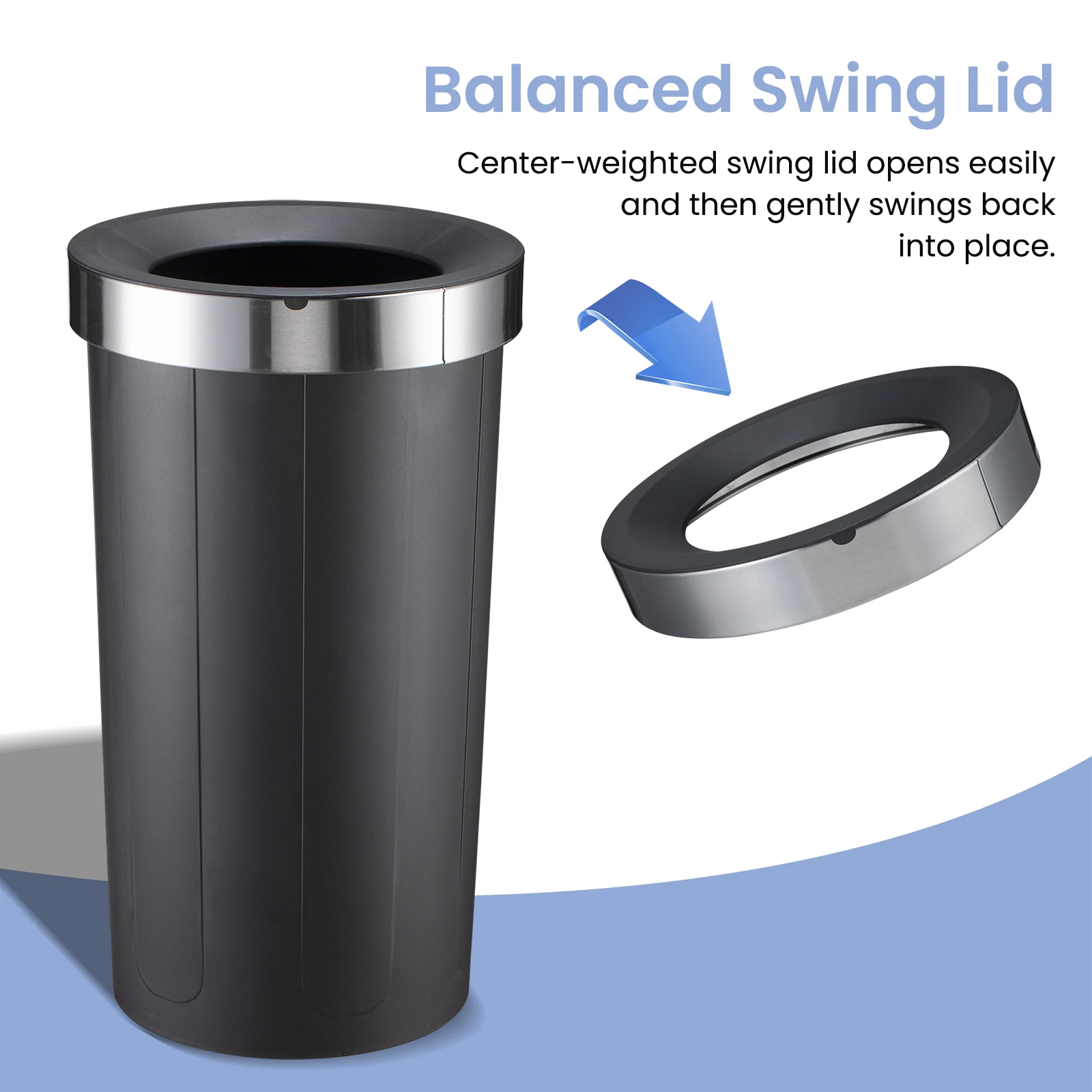 JILI High Performance Rectangular Stainless Steel Surface 65L Trash Can with Balanced Swinging Lid for Restaurant Hotel Outdoor