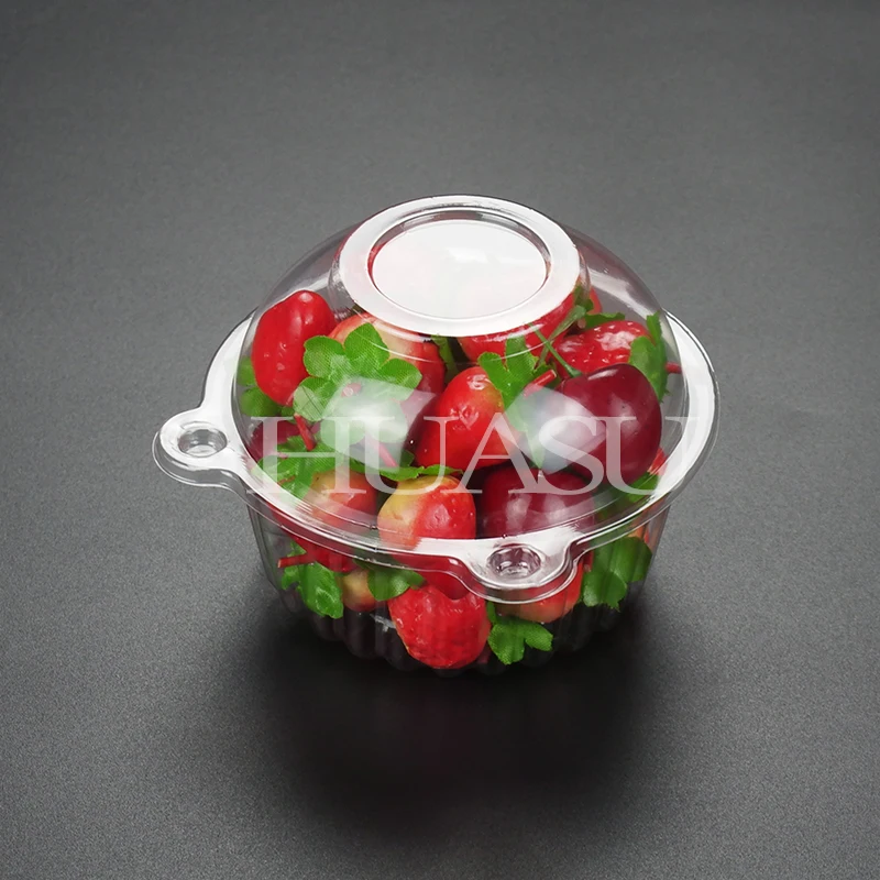 Fruit Clamshell Packaging Container Fruit Vegetable Salad Packaging Box with Lid Transparent R-pet Plastic Food PET Cake Accept