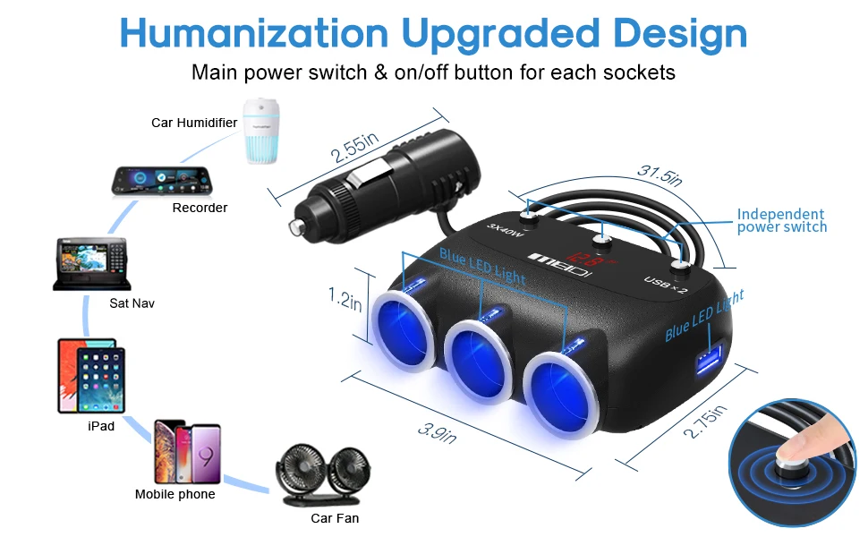 12/24v Socket Splitter Plug Dual USB Car Cigarette Lighter Adapter Charging Universal Motorcycle Phone Holder Usb Abs 2 Ports