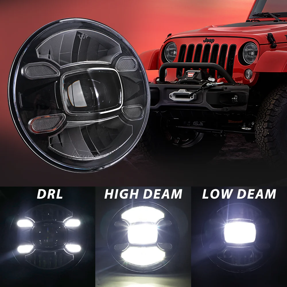 New Arrive Farol De Motocicleta De 7 Polegadas High Low Beam Drl Fanale Moto Osram Led Chips Faro Moto For Harley For Jeep
