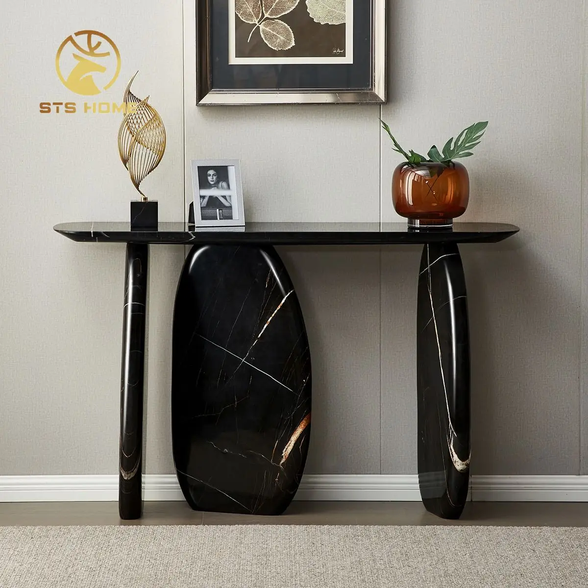 Marble console table against the wall hallway entryway bar entrance table modern light luxury living room design