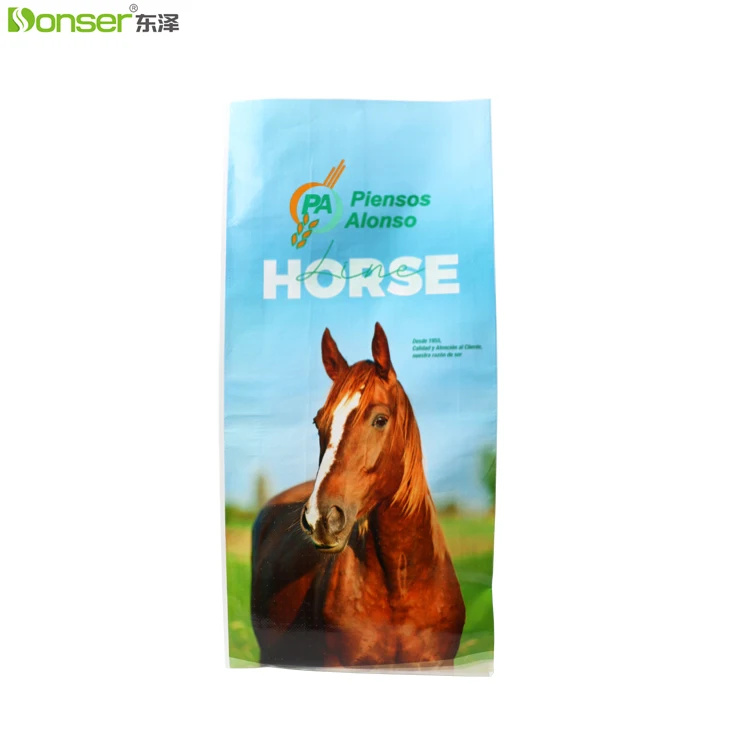Custom Feed Packaging Factory Wholesale Recyclable Food Grade PP Woven Bags for Horse Bird Parrot Guinea Pig Livestock Feed Bag