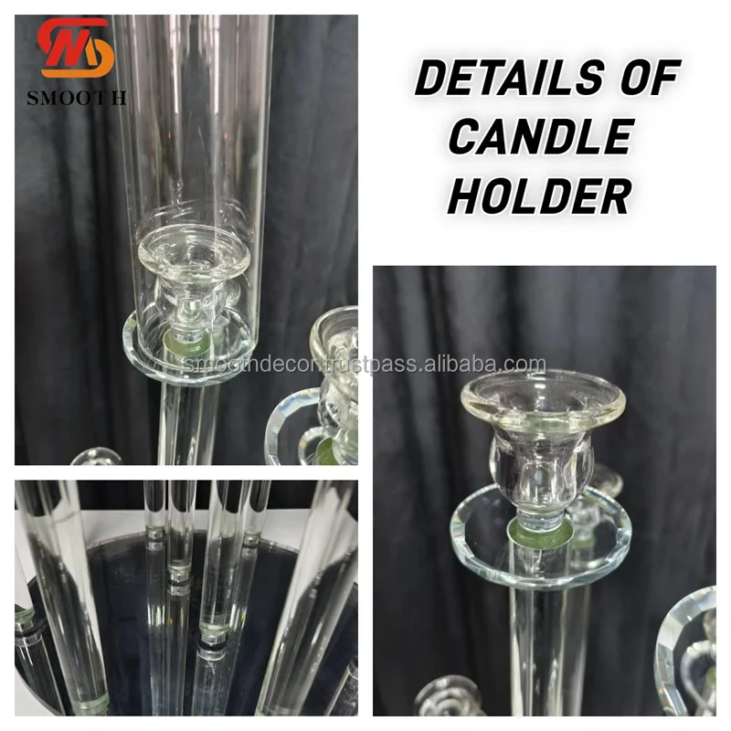 SMOOTH Giant 1.2m Decorative 8 Heads Tall Crystal Candelabra Centerpiece Candle Holder for Wedding Decor