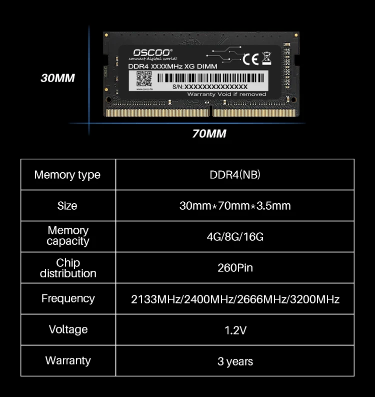 OSCOO Ddr4 3200Mhz Memory Ram 8GB 16GB 32GB For PC Part Computer Build For Laptop