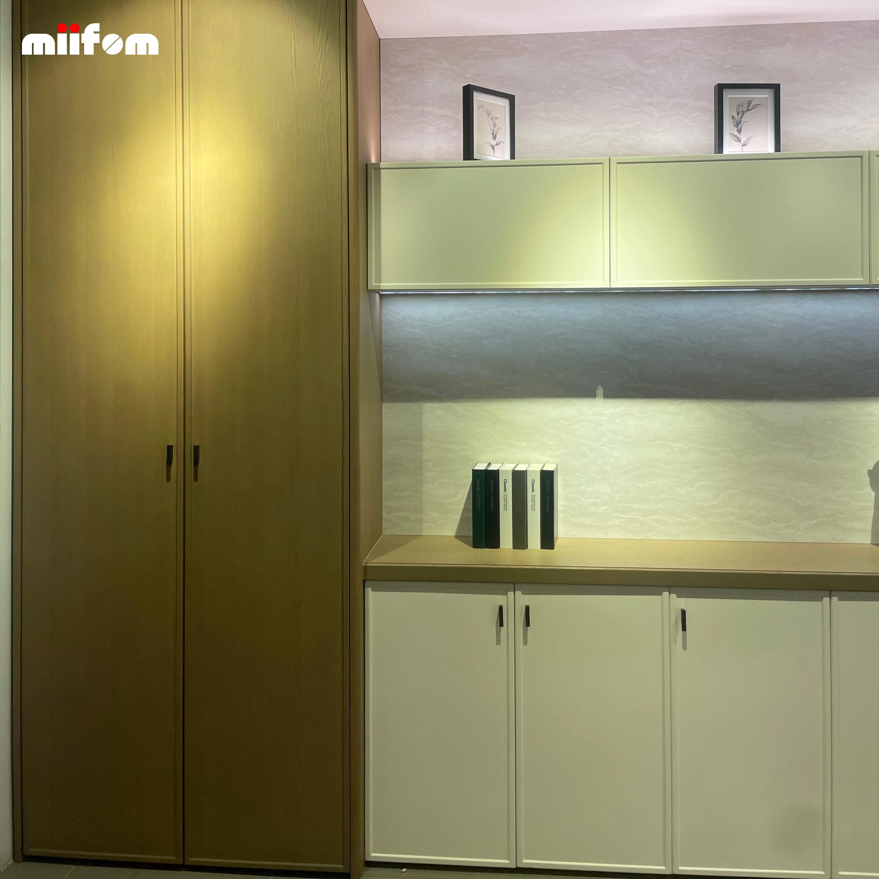 Solid wood high cabinet with circular door panel can be used as a bar counter with storage function