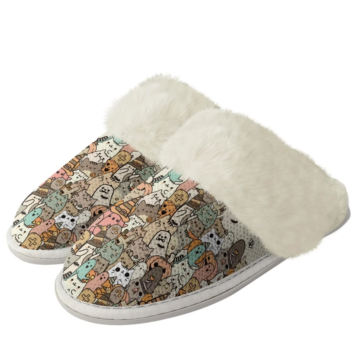 Custom design Halloween cotton slipper with cat pattern Leisure soft winter comfort cotton drag wholesale