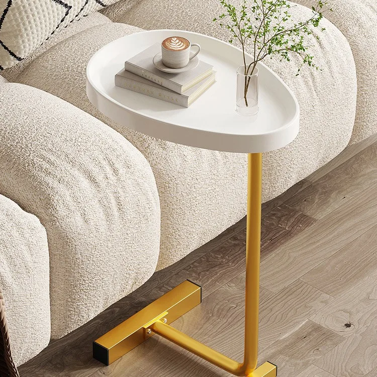 industrial design side table marble solid wood movable coffee table with metal frame easy to assemble sofa side coffee table
