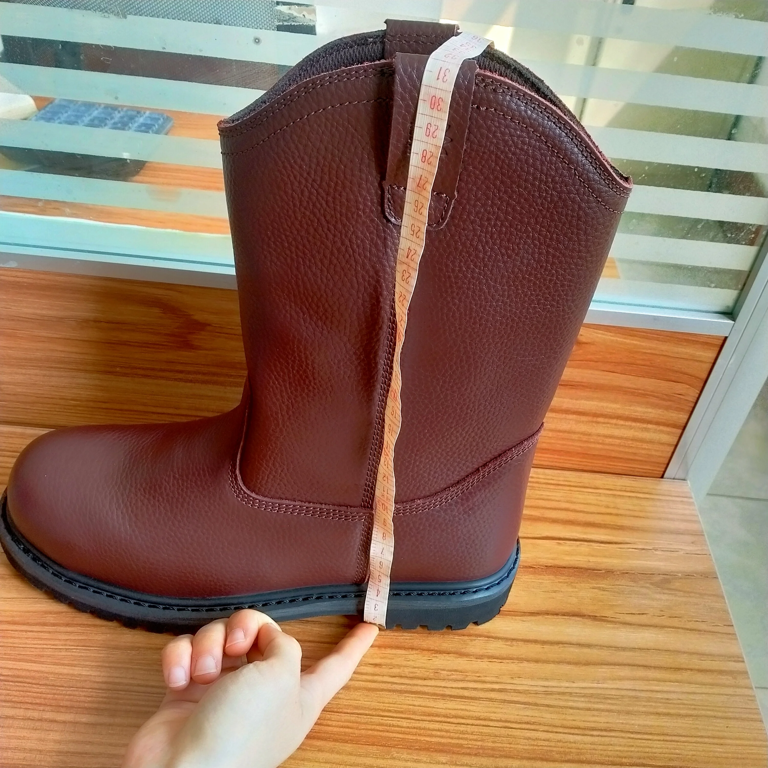High Ankle Brown Leather Work Boots Durable Goodyear Welted Oil-Resistant Sports Style Rubber/EVA Insole for Protection