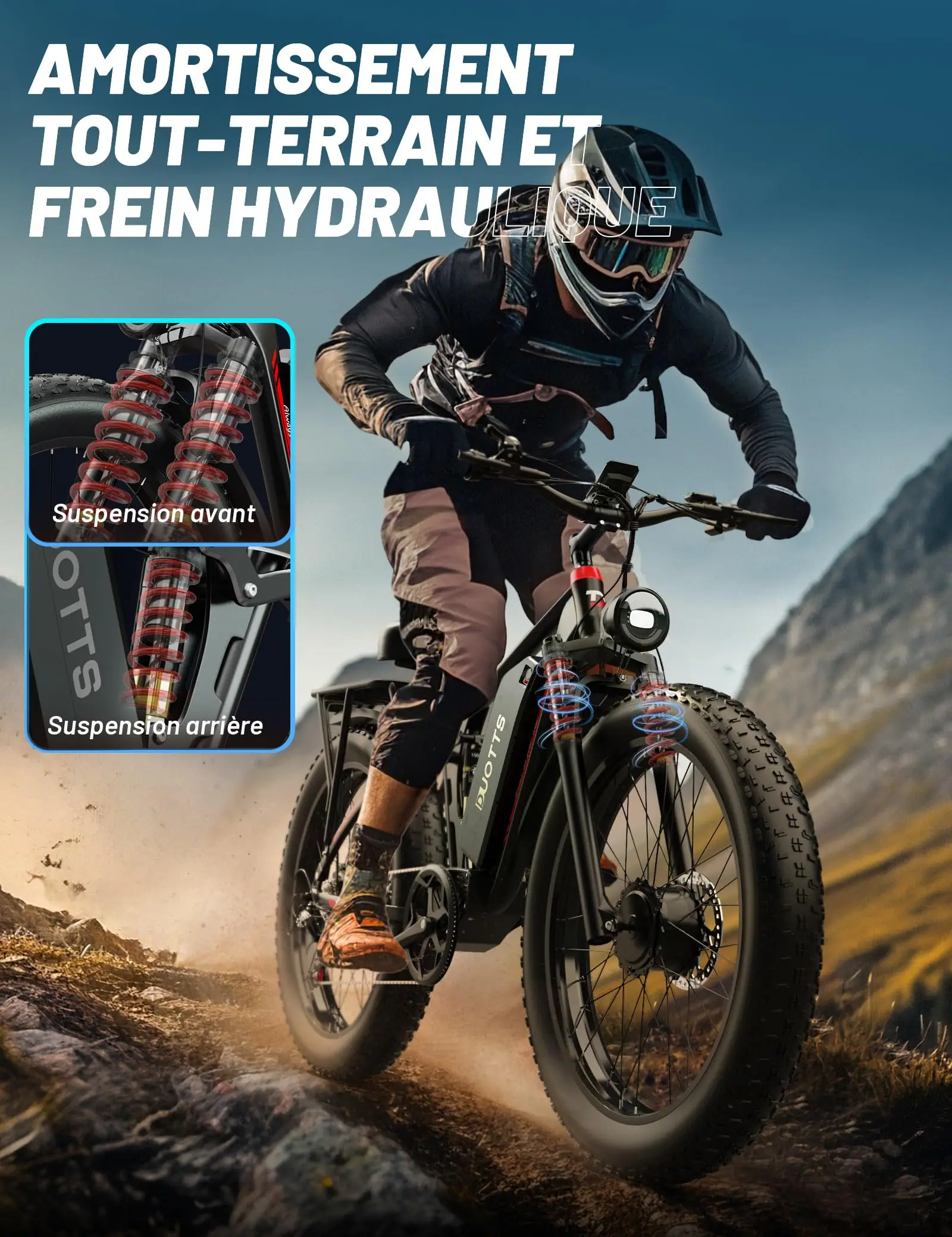 Mountain Electric Bicycle with Dual Shock Absorber and 20AH Large Battery