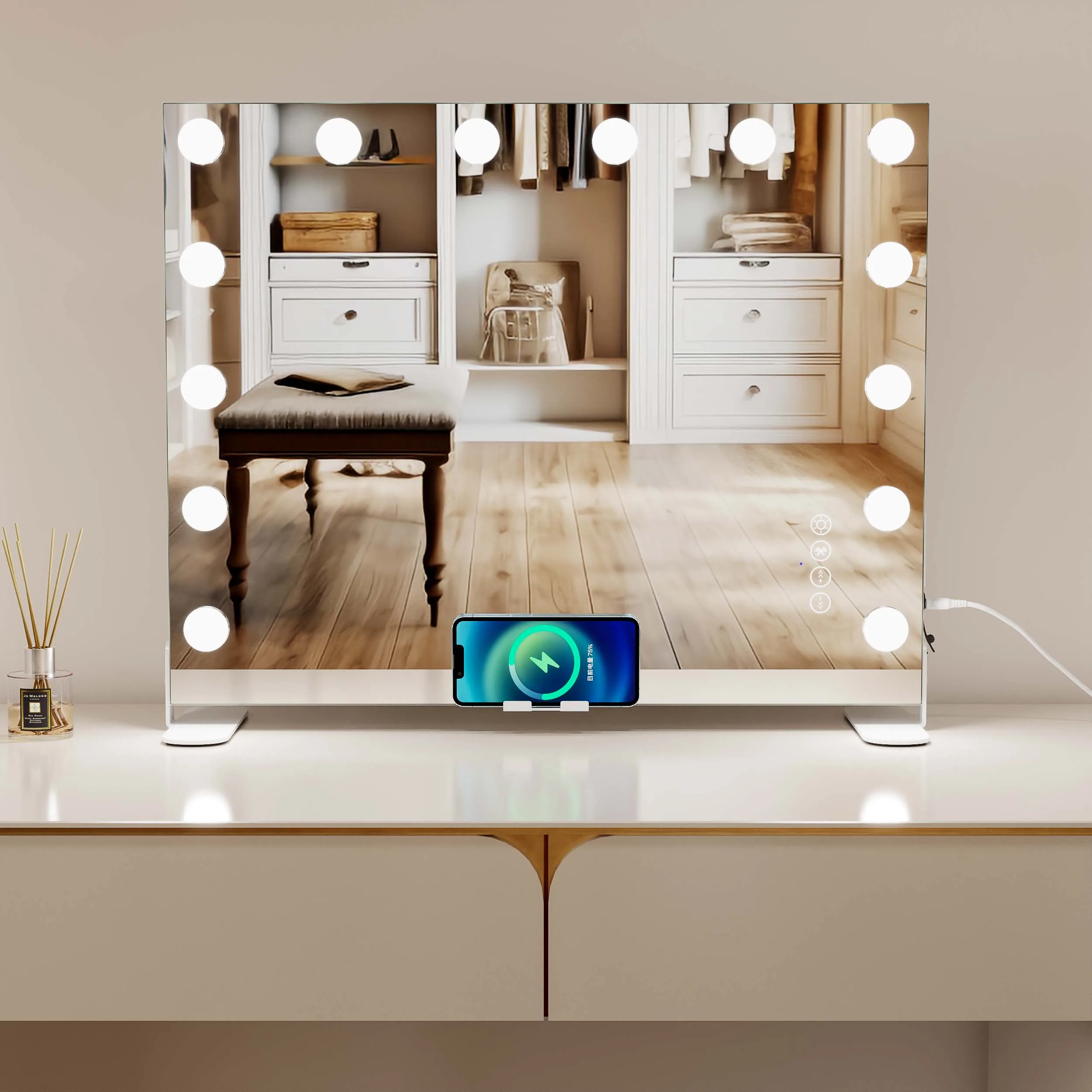 14 Dimmable Led Bulbs 3 Lighting Type C Usb Port Bluetooth Speakers Hollywood Led Vanity Mirror Makeup Mirror With Led Lights