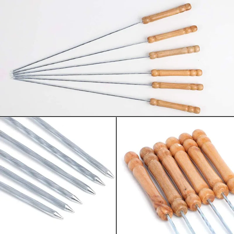 Heat Resistant Set of 4 BBQ Grill Skewers Disposable Natural Wood  Bamboo Sticks