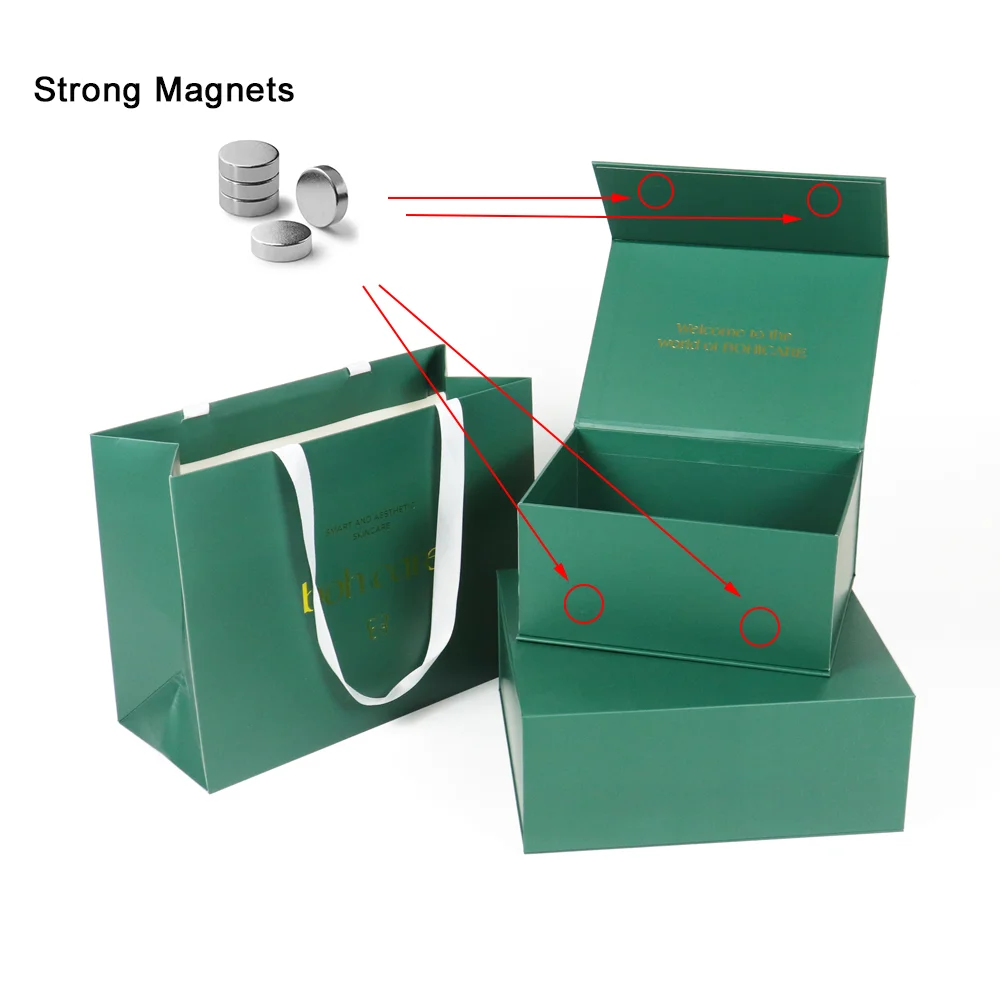 custom size sacolas personalizadas biodegradable beauty products package elegant strong magnetic gift packing box with paper bag