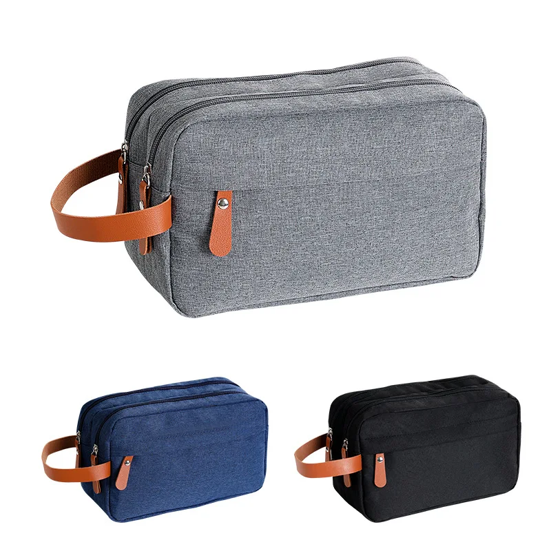 wholesale Double zipper layer high capacity travel Wash bag mens toiletry bag two compartments