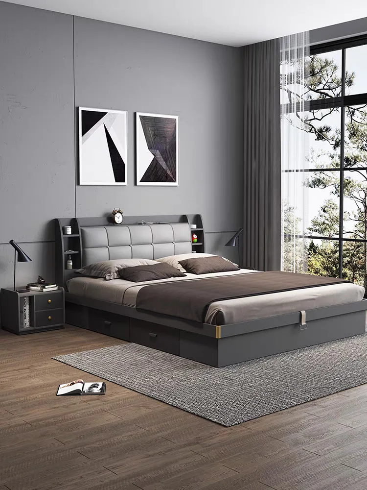 Foshan Home Furnishing King Queen Double Single Size White Wooden Panel Bed Hotel Furniture