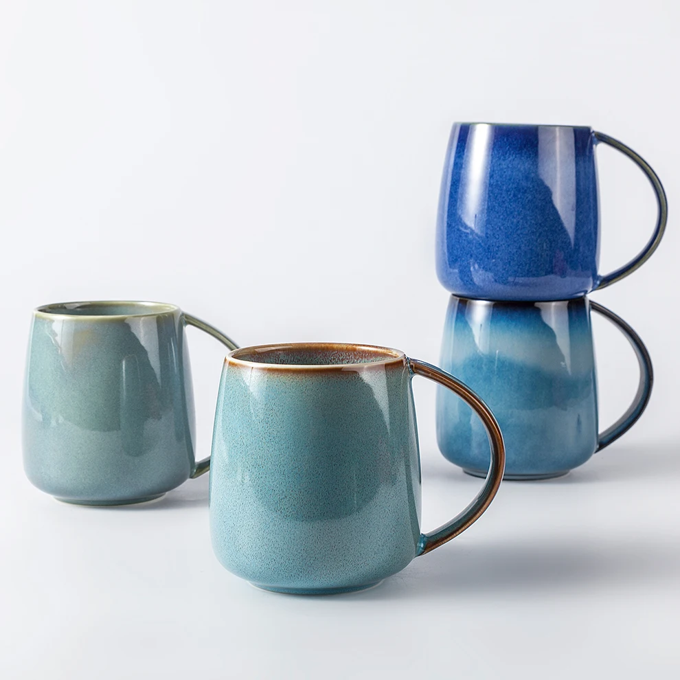 luxury christmas creative custom logo gift packing glazed color changing frosted Blue beer cup 15oz bulk ceramic coffee mugs set