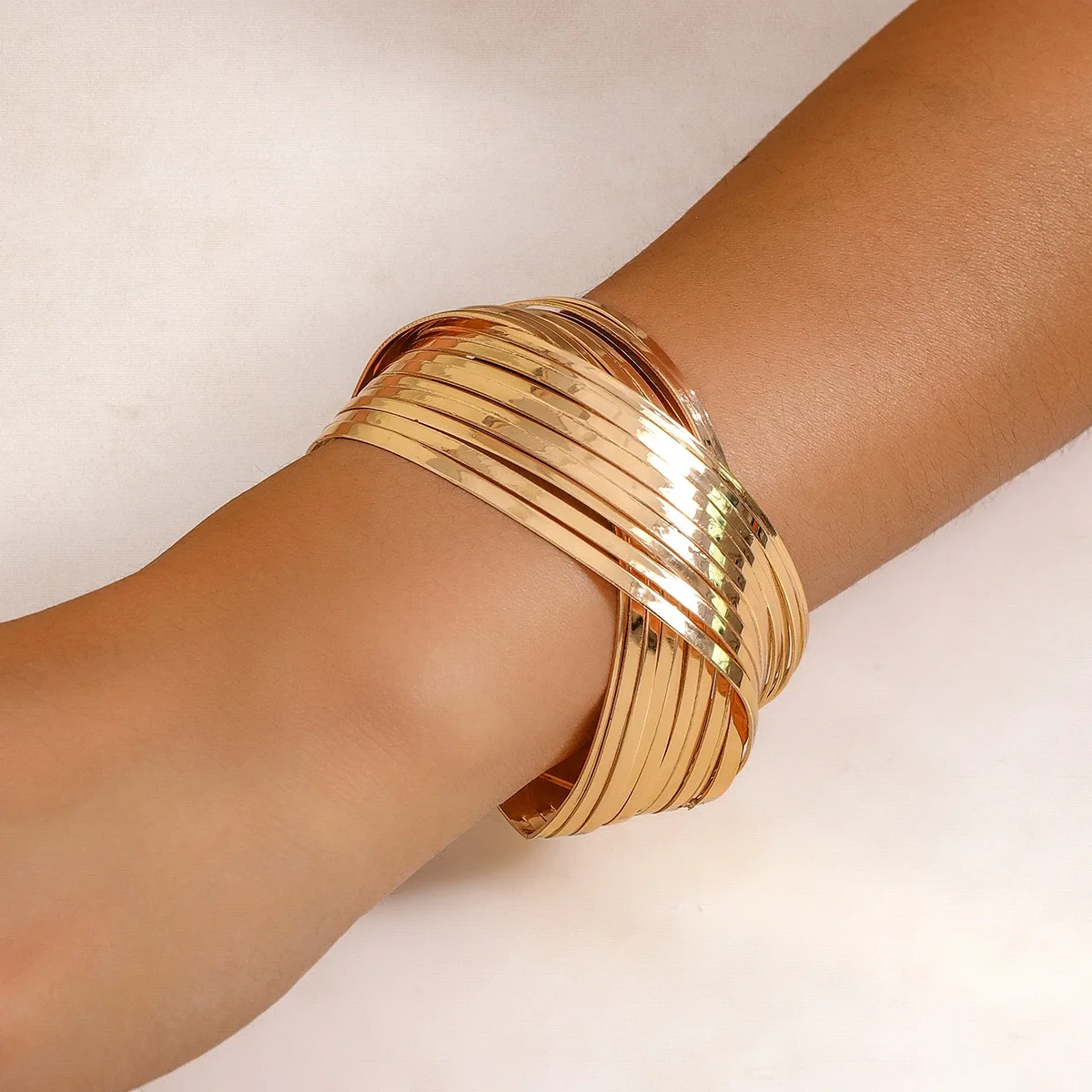 New arrival gold plated Hollow smooth cross wide geometric bangle bracelet for women
