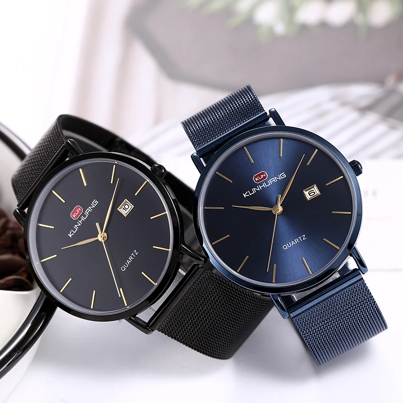 OB Jewelry Fashion Life Waterproof Mesh Belt Watch Black/Blue/Gold Color Metal Watch For Men or Women
