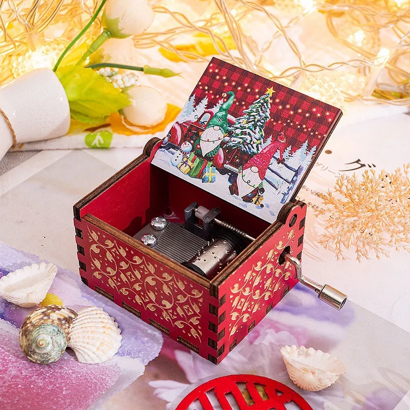 OEM Creative Gift Merry Christmas Hand Crank Mini Wood Music Box With Your Design