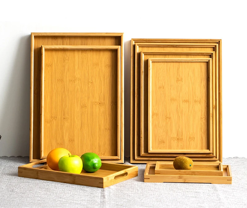 Wholesale Bamboo Tray Simple Household Hotel Restaurant Serving Tray with Handles Rectangular Japanese Bamboo Tea Tray