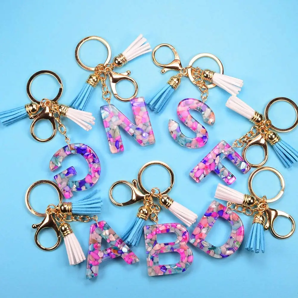 A-Z Letters Acrylic Keychain Kawaii Key Rings Couple Pendant Ladies Girls Bag Car Charm Accessories