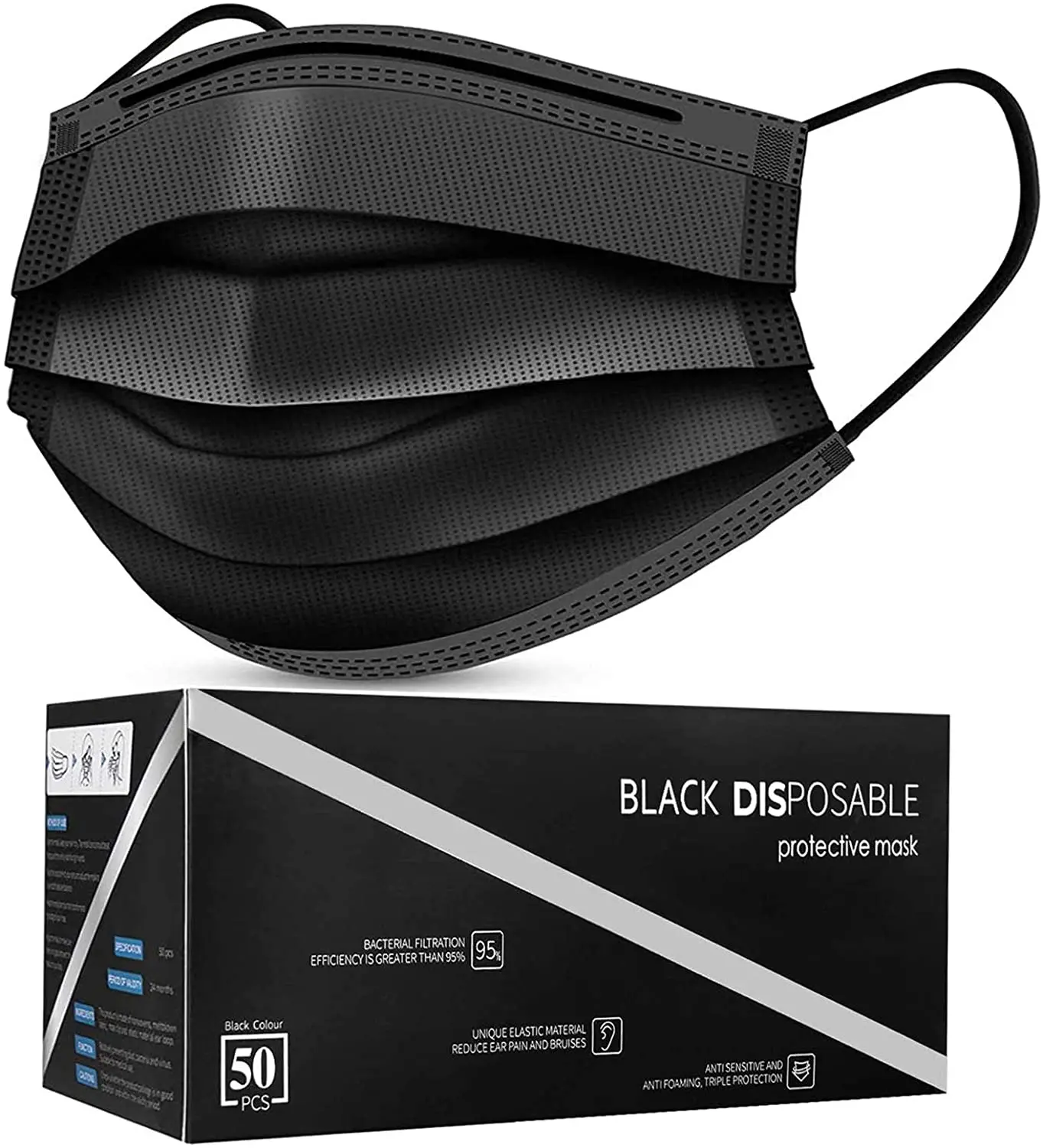 Manufacturer Disposable 3 Ply Black Face Mask (1600109207267)