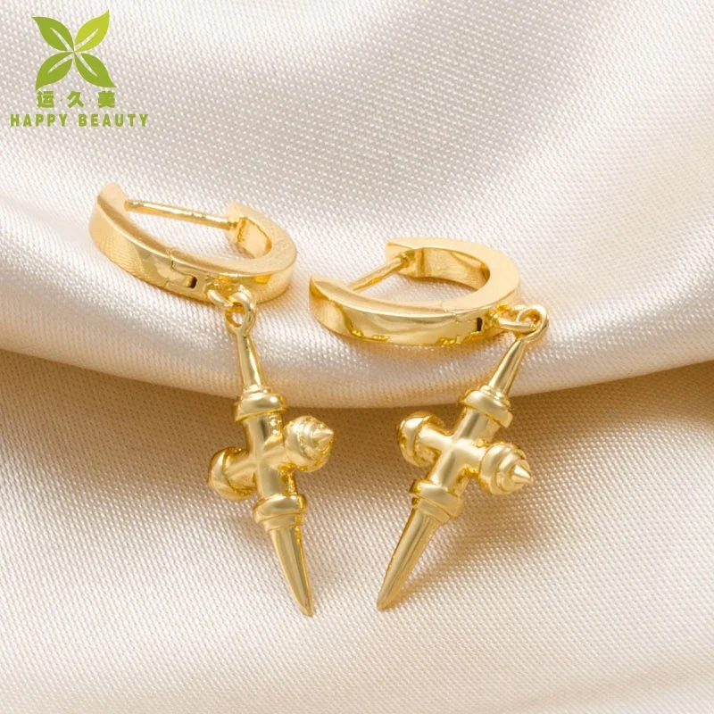 Fashion Gold Color Cross Earrings Religious Jesus Pendant Hoop Earrings Christian Jewelry
