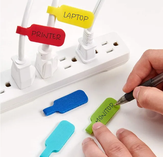 Self-Adhesive Nylon Cord Labels with Unique Design Write-On Cable Ties & Wire Management Identification Tags Hook Loop Fastener