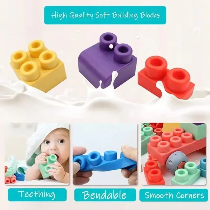 Custom made soft toy 80PCS Silicone Soft Rubber Building Blocks Toys Big sensory educational toys