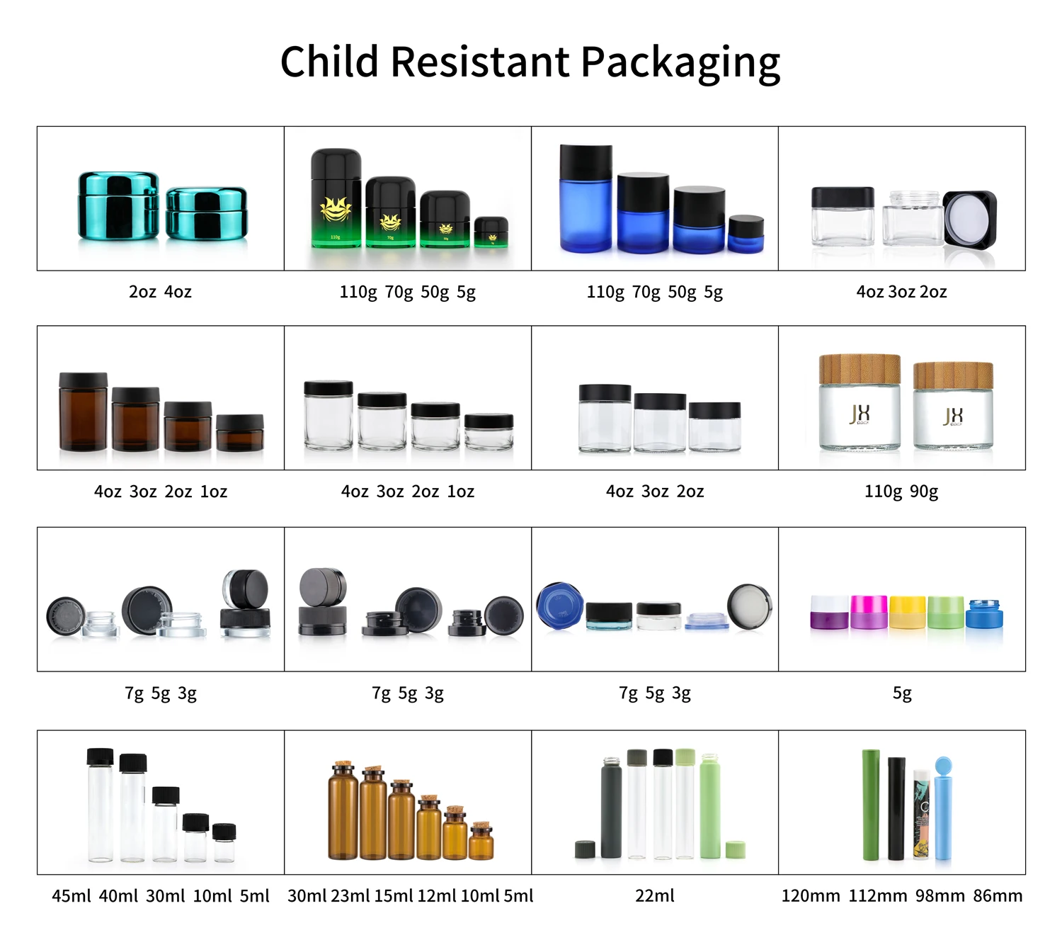 Custom Printed CR Jar Straight Sided 1oz 2oz 3oz 4oz Jars Child Resistant Transparent Container Child Proof Glass Jars