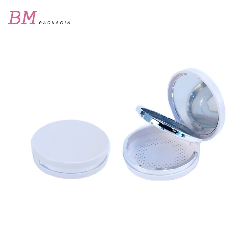 Free sample luxury white round magnetic adsorption powder compact case double-layer plastic cosmetic powder case