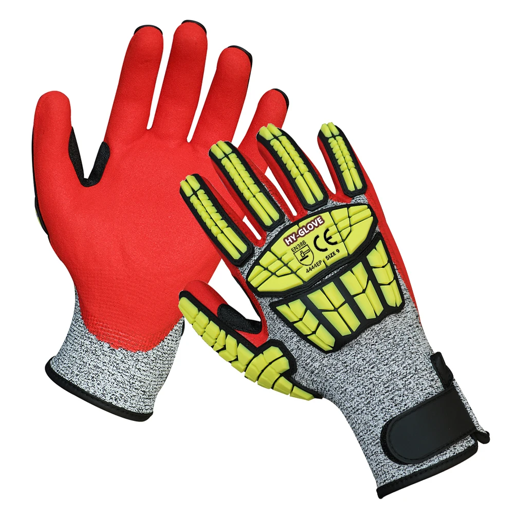 Oilfield Mining Sandy Nitrile Coated Shock Vibration Cut Resistant Level 5 Work TPR Glove Anti High Impact Gloves Mechanic Glove