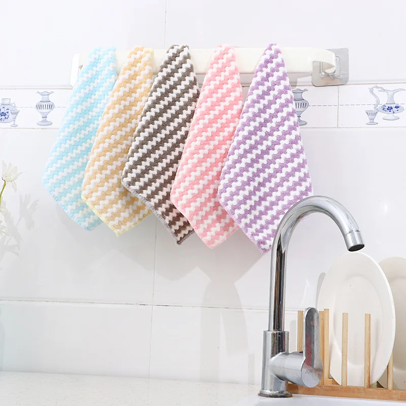 kitchen towels coral fleece striped bamboo dish towel cleaning cloth