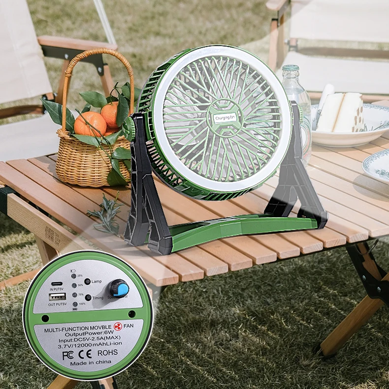 12Inch Dc 3.7V Solar Rechargeable Table Fan With 4 Speed Choice Usb Phone Rechargeable Led Light For Home Outdoor Camping