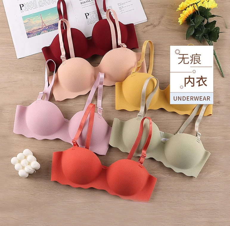 Girls Students Comfortable Candy Color Bra Push Up Wireless Seamless Bra Girls Underwear