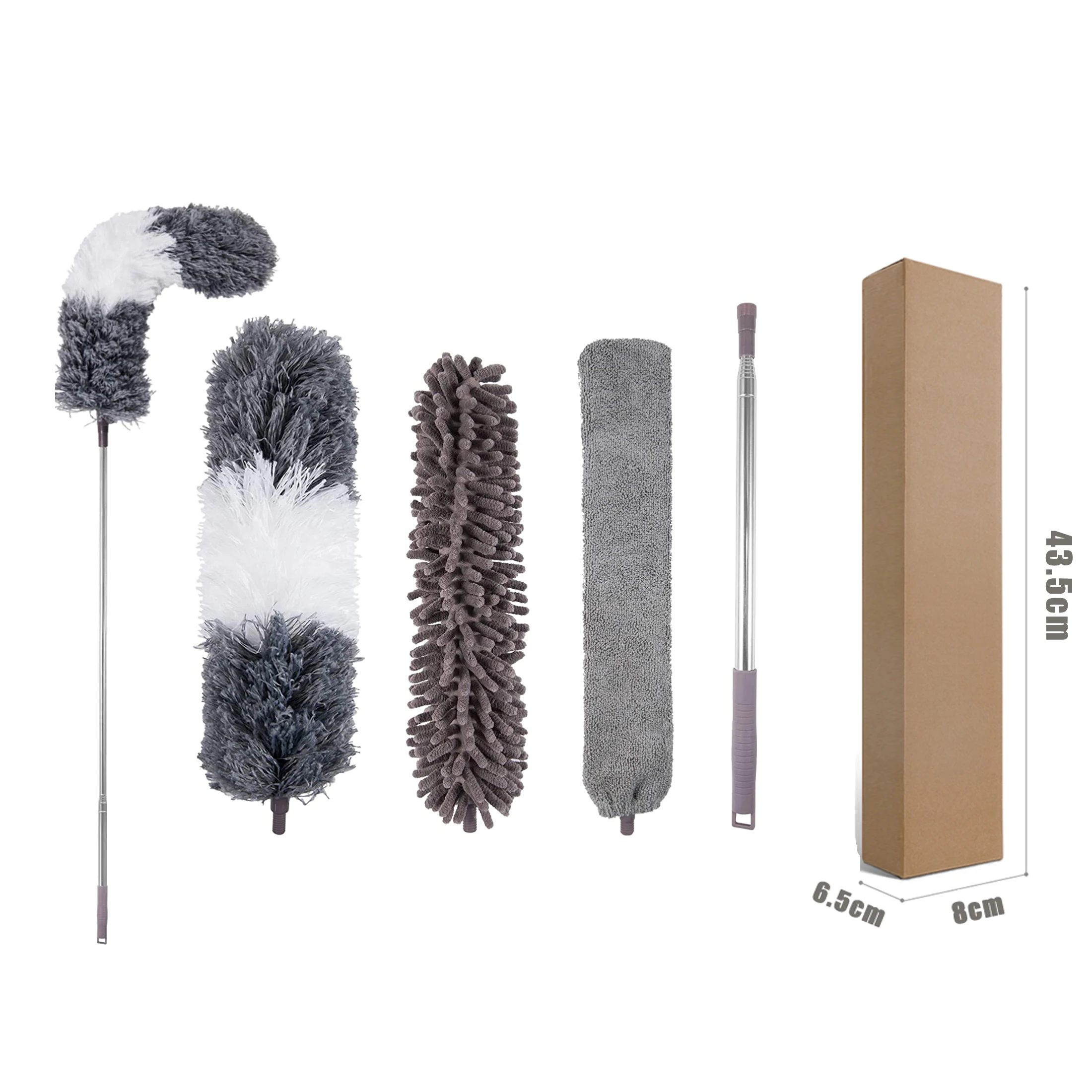 4-pack Set Car Household Cleaning Microfiber Chenille Head Stainless Steel Pole Duster Brush