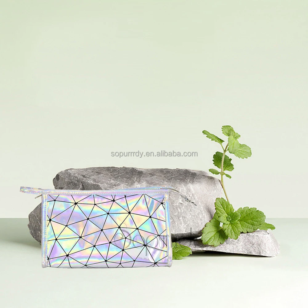 Custom Logo Travel Cosmetic Bag Portable Makeup Bag Holographic Large Capacity Makeup Tools Organizer Case Makeup Bag