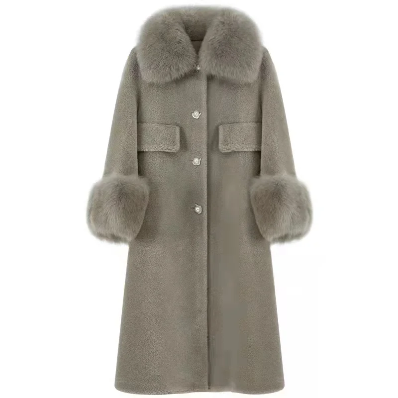 New Design Shearling Coat Women Long Style Winter Warm Sheepskin Shearling Coat Women