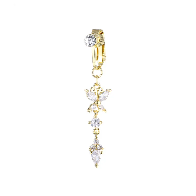 New CZ Zircon Butterfly Fake Belly Piercing Non Piercing Belly Button Ring Butterfly Clip On Umbilical Navel Fake Piercing