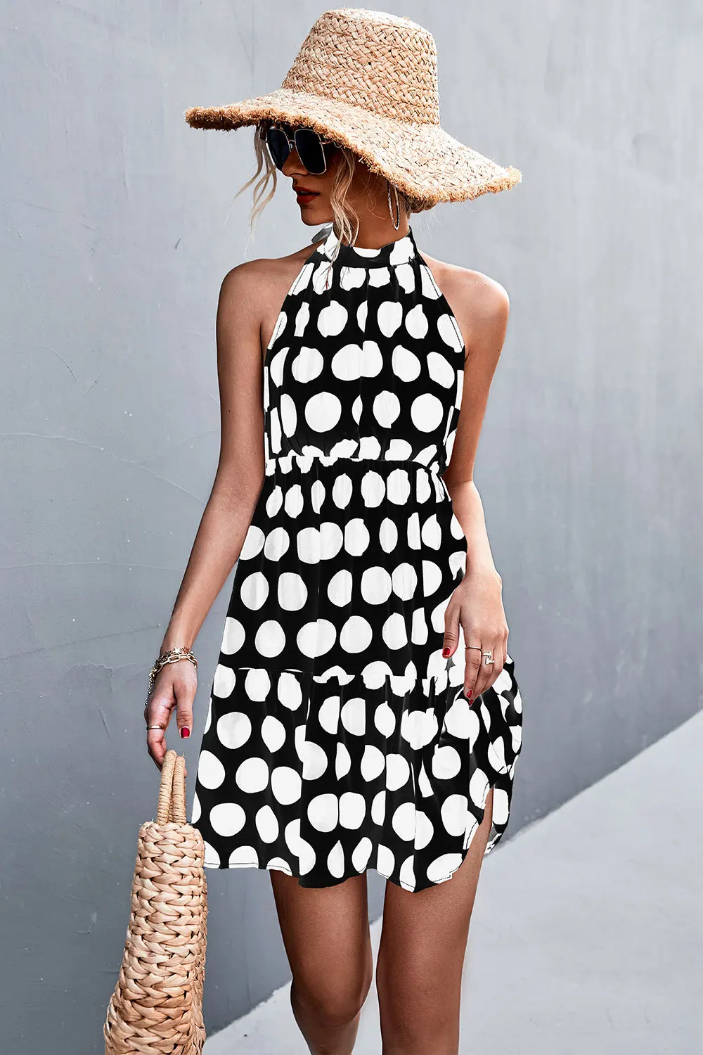 new product Sexy hot-sale Hanging neck lace dot sexy backless dress clothing manufacturers custom
