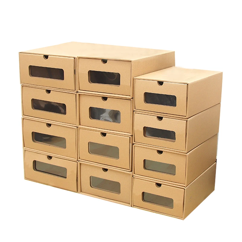 Индивидуальная Экологически чистая кожаная обувь на высоком каблуке коробка для обуви с прозрачным окном переработанная крафт-бумага эко-бумажный пакет