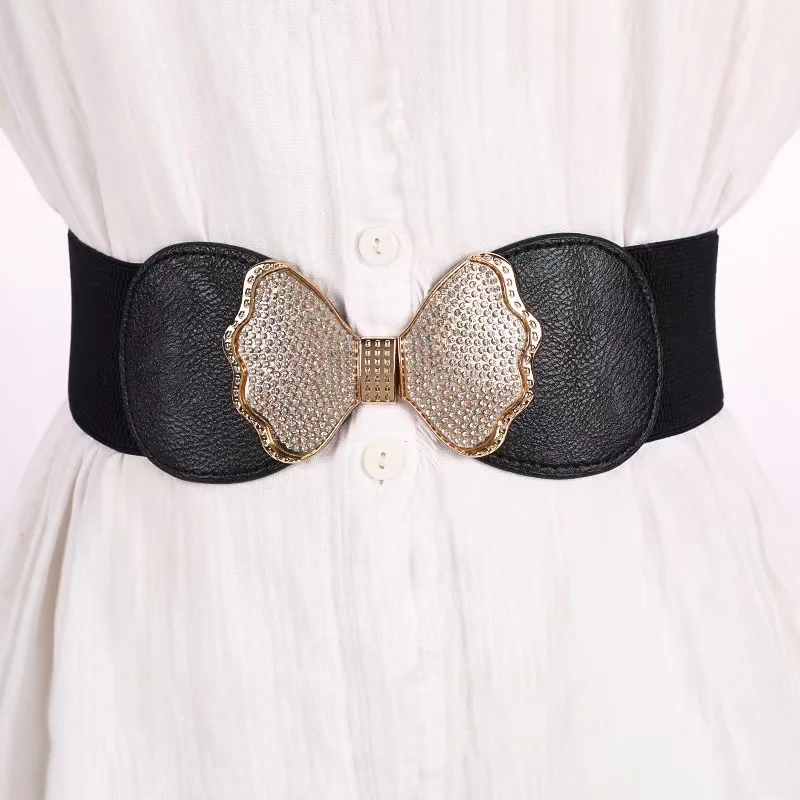 Custom Fashion Waistbands Elastic Belts For Women Dress Elegant Shiny Rhinestone pearl Corset Wide shape Elastic Waist Belt