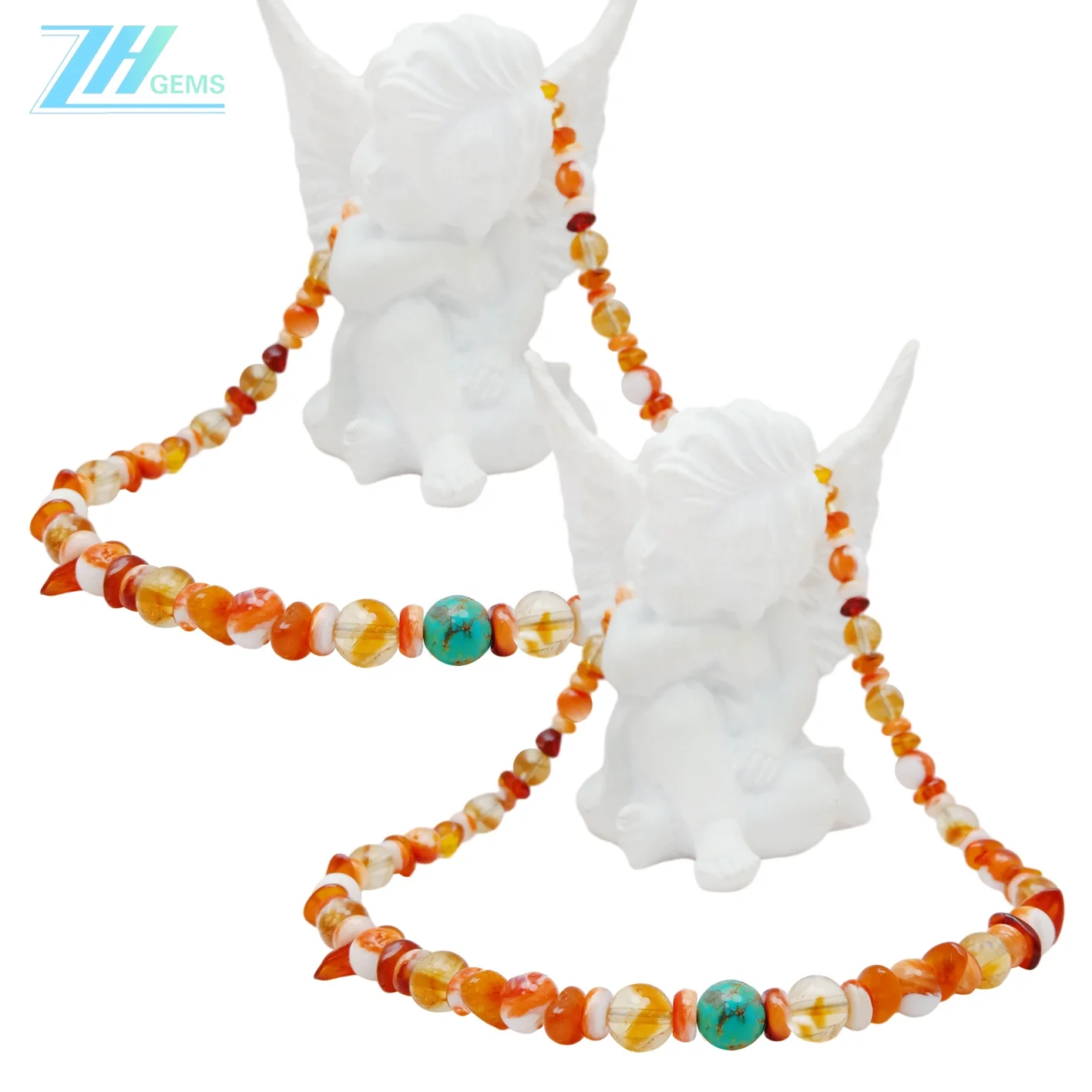 Natural turquoise and free-shape  amber with Citrine spiny oyster gemstone jewelry choker full strand 16inch fashionable gift