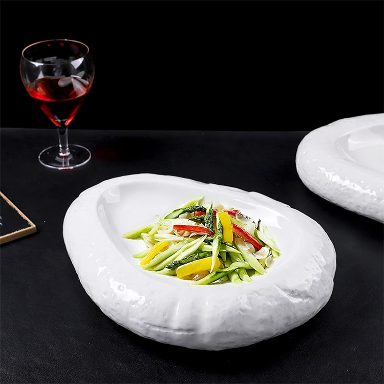 Stone style 11/13 inch double Porcelain vacuum dishes Creative dinner hollow flat plate tableware for hotel & restaurant
