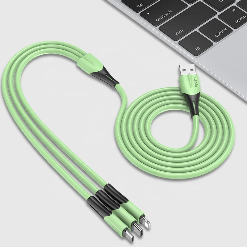 Multi-function USB Cable 3 in 1 Fast Charging Cable Liquid Silicone Cord for Lightning Type-C Micro Charging with Data