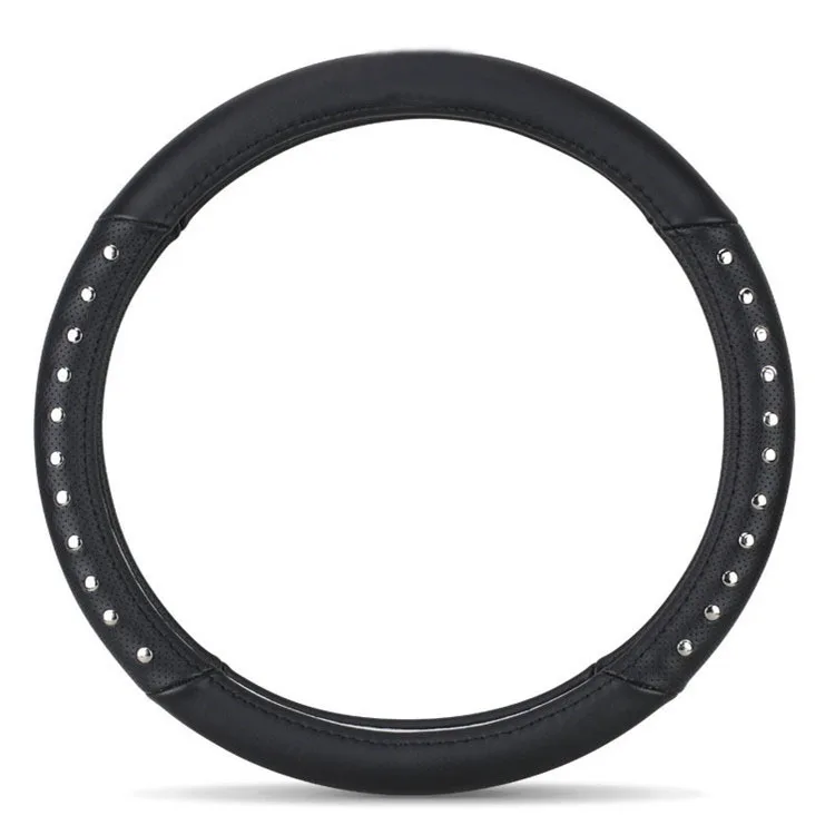 Custom  Anti-skid rivet punk breathable genuine cowhide real black Leather Universal toyota prius car steering wheel cover
