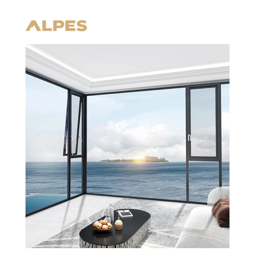 ALPES Integrated Window Modern design customized Soundproof Double Glazed Aluminum Alloy Windows Horizontal  Window Cheap Price