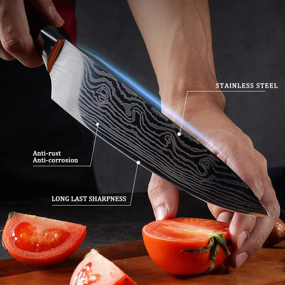 Hot Sale Stainless Steel Kitchen Knife Professional 8inch Chef Knife with Damascus Laser Pattern