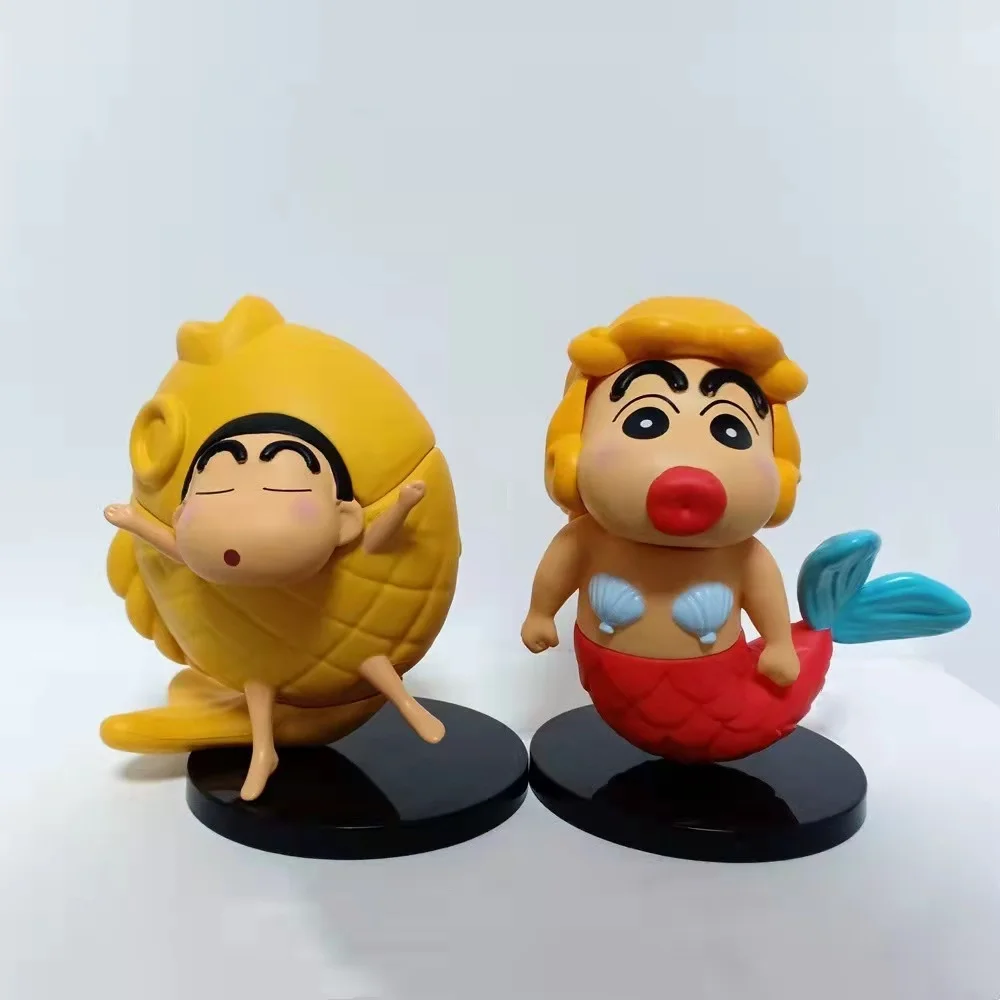 2023 New 6pcs/Set of Crayon Shinchan Anime Figure Frog Penguin Snapper Cat Mermaid Transformation Shinchan