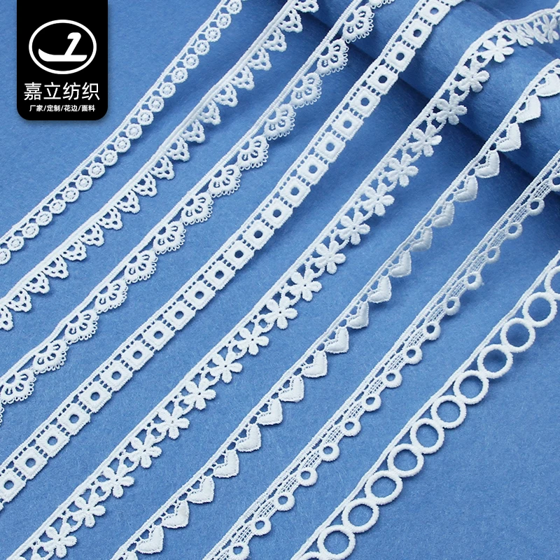 Garment Accessories Lace Manufacturers White Embroidery Lace Trim 100% Polyester Water Soluble Embroidery for Dress Border