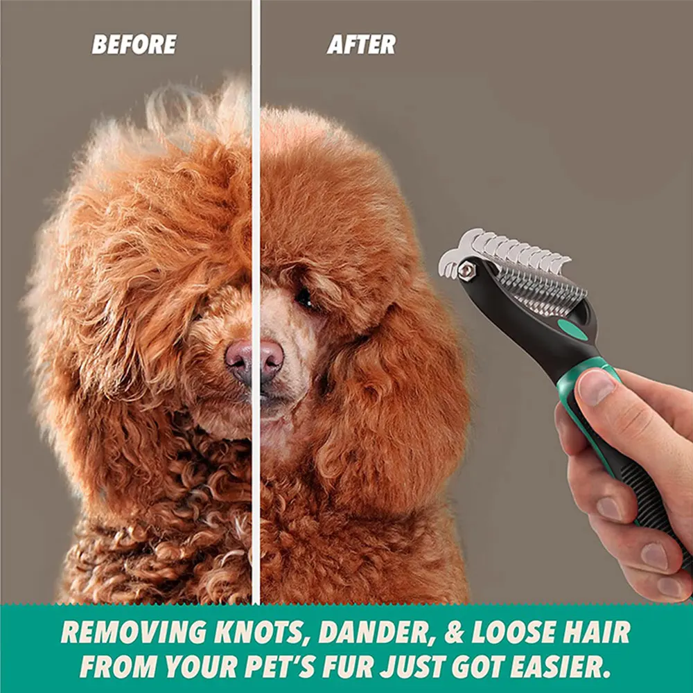 Щетка из нержавеющей стали для вычесывания кошек, расческа для вычесывания и удаления шерсти у домашних животных, 2 в 1